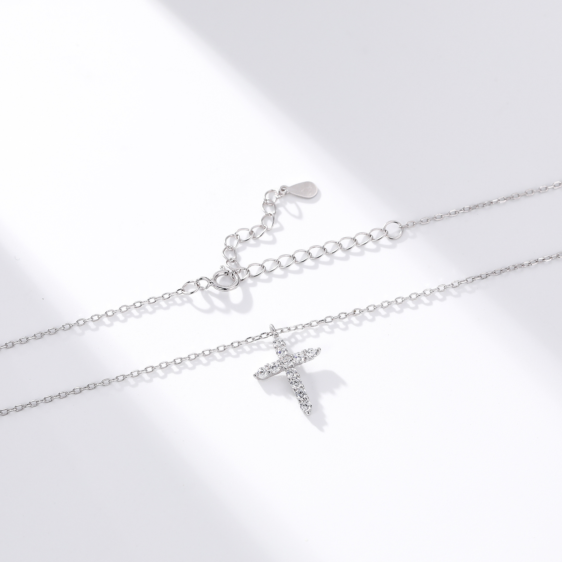 S925 Sterling Silver Faith Pendant with Zircon Cross Necklace