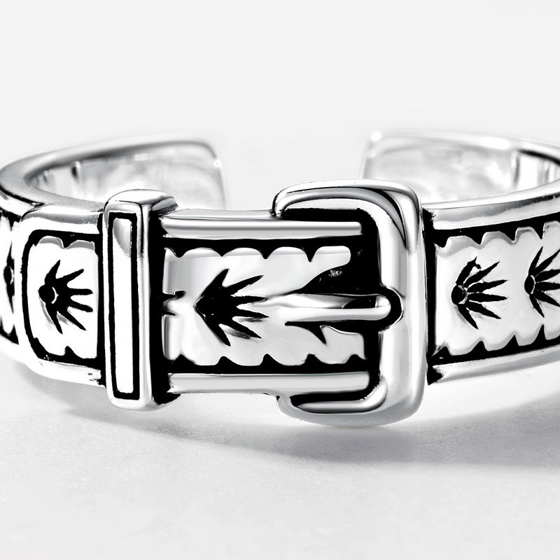 S925 Sterling Silver Creative Leather Buckle Ring