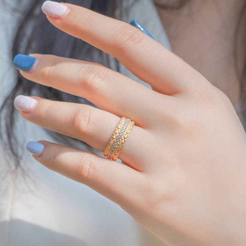 S925 Sterling Silver Gold-Plated Diamond Pattern Zircon Ring