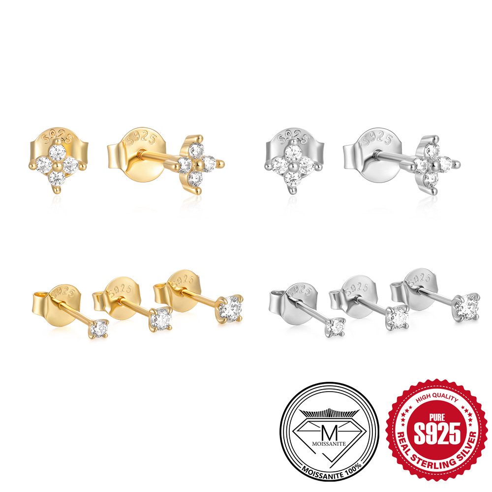 S925 Sterling Silver Floral Moissanite Stud Earrings
