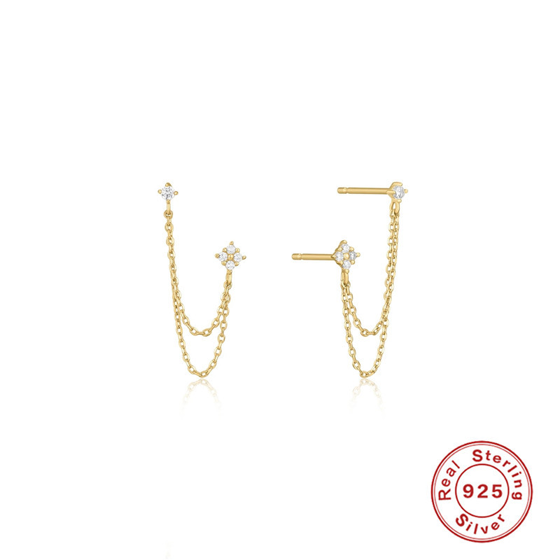 S925 Sterling Silver Chain Tassel Earrings with Zirconia Studs
