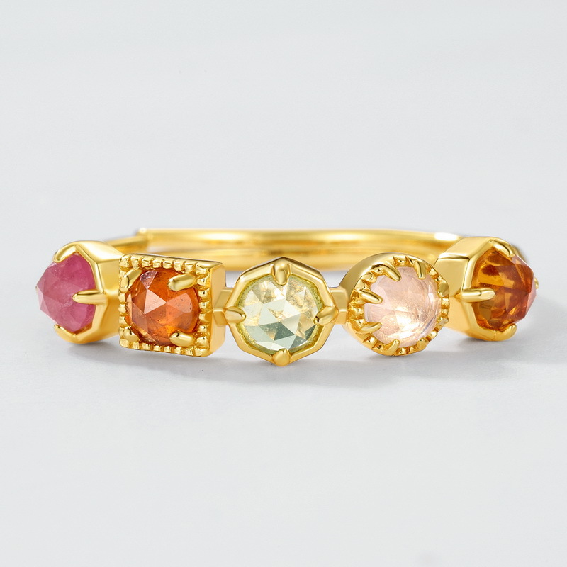 S925 Sterling Silver Gold-Plated Geometric Natural Gemstone Ring