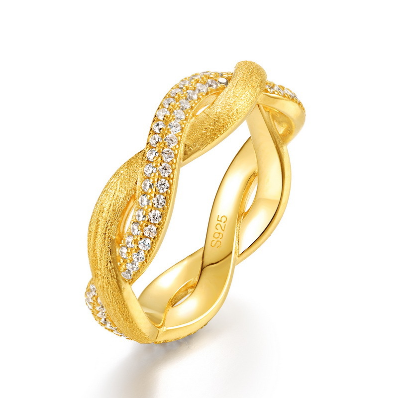 S925 Sterling Silver Gold-Plated Twisted Zircon Inlaid Ring