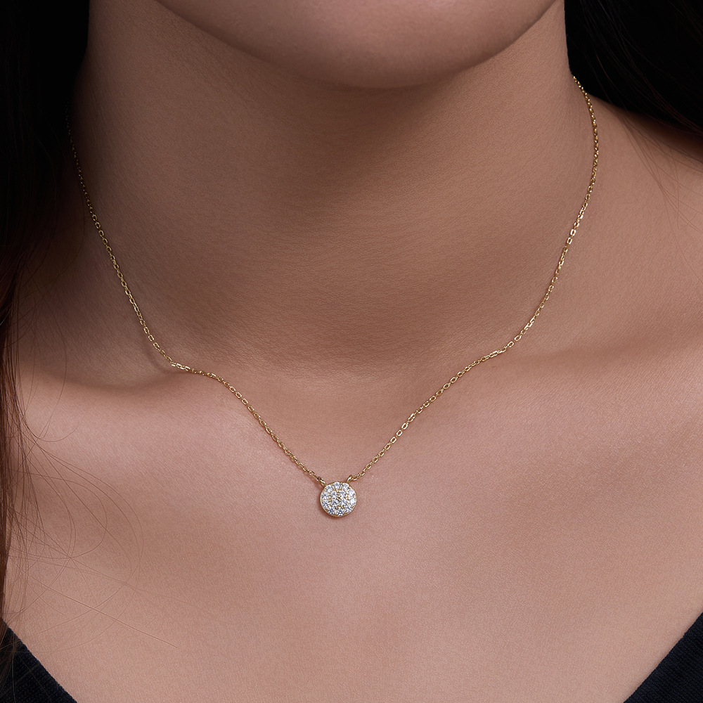 S925 Sterling Silver Classic round Micro Zircon-Inlaid Pendant Necklace