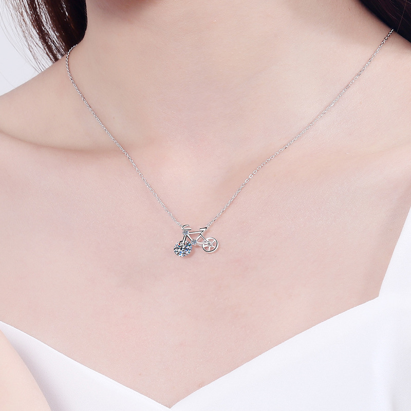 S925 Sterling Silver Moissanite Bicycle Necklace