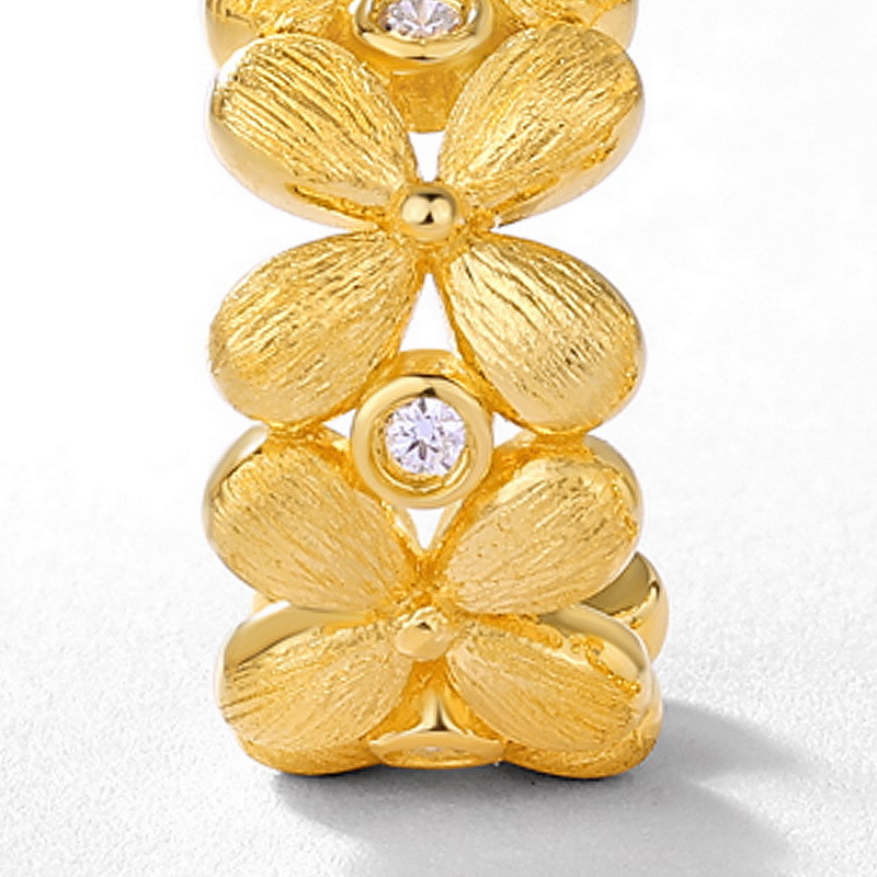 S925 Sterling Silver Gold Plated Vintage Court Style Flower Zircon Earrings