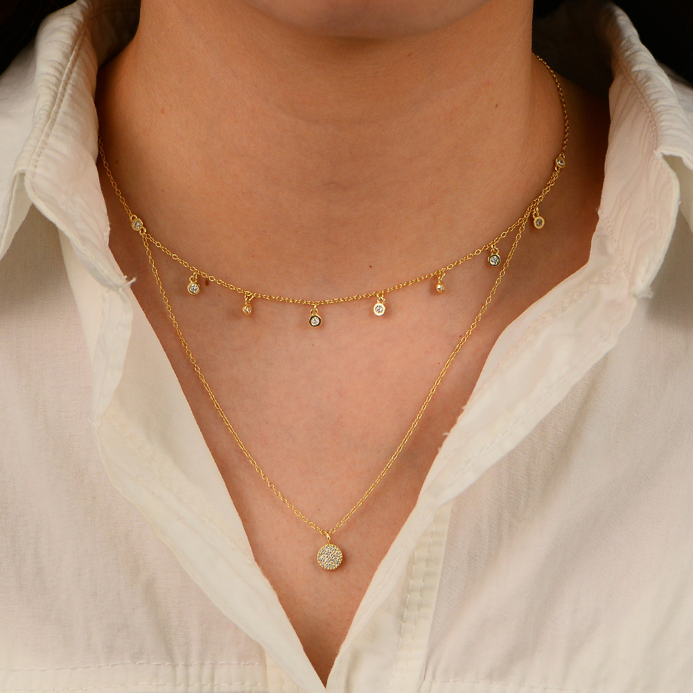 S925 Sterling Silver Double-Layer Simple Dot Zircon Necklace