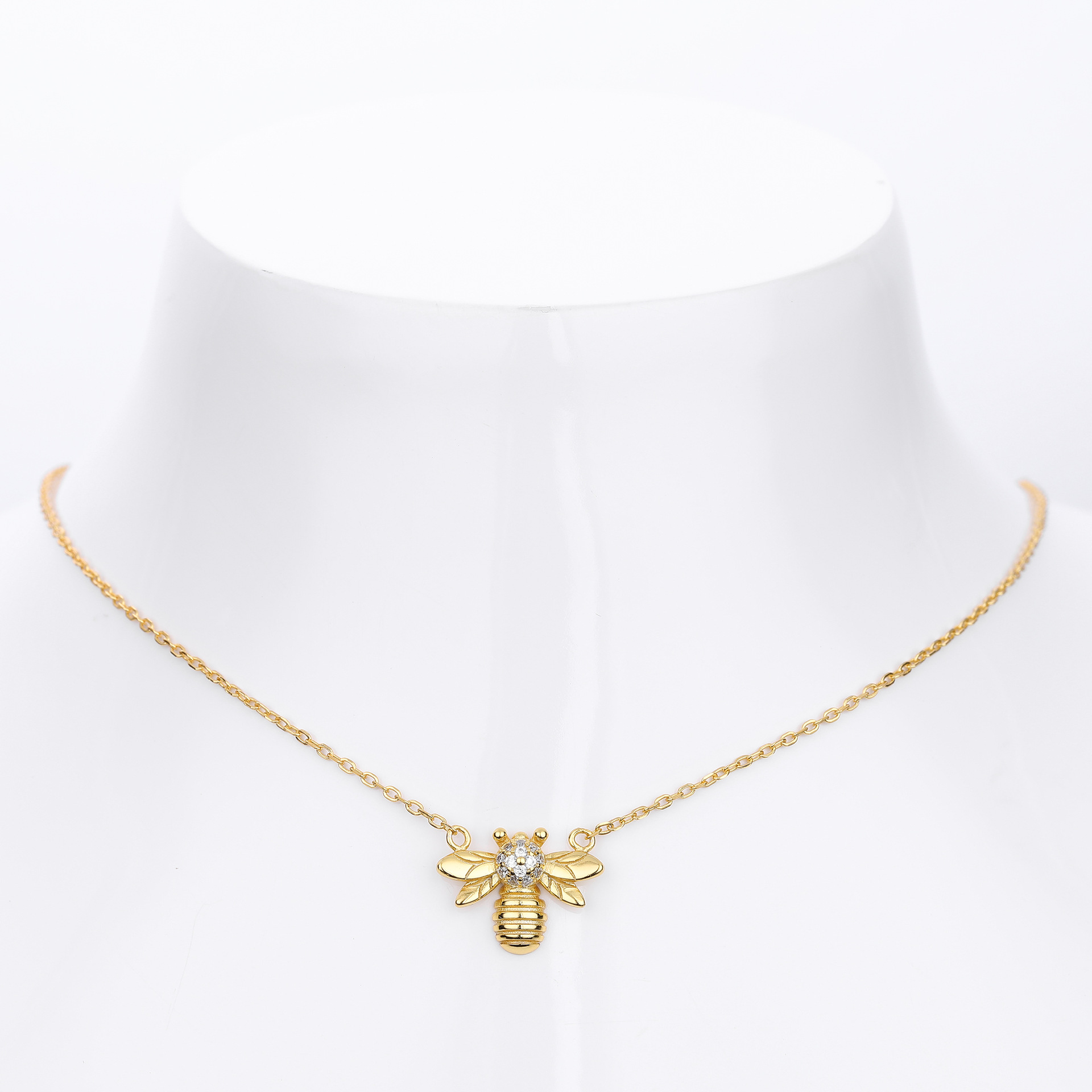 S925 pure silver fashionable zirconia bee-shaped necklace