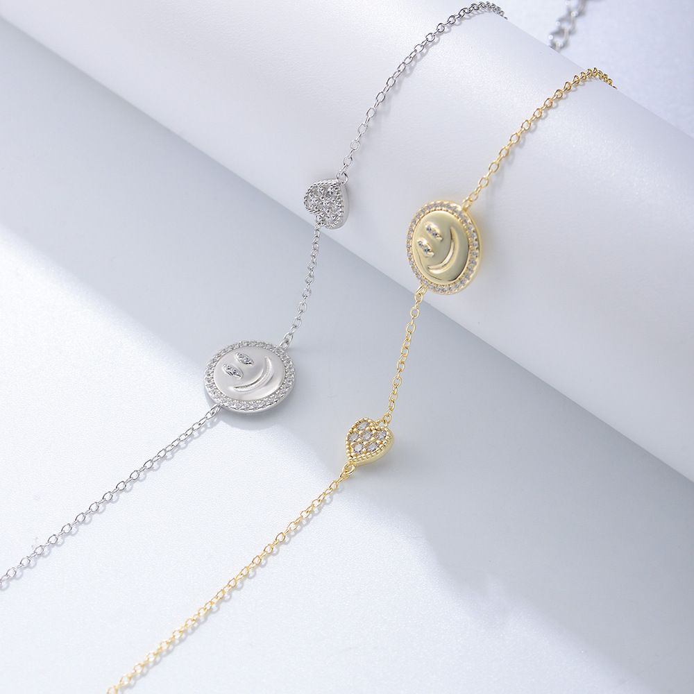 S925 Sterling Silver Smiley Face Zircon Bracelet