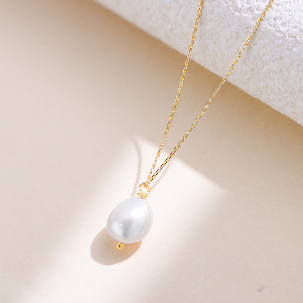 S925 Sterling Silver Simple Natural Pearl Necklace