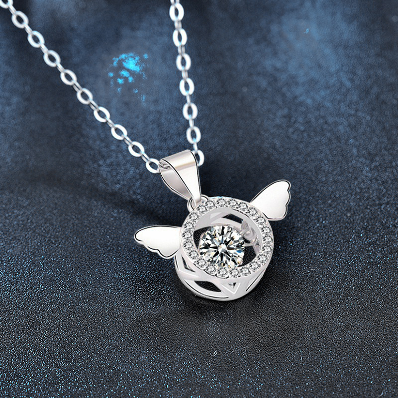 S925 Sterling Silver Moissanite Angel Wings Pendant Necklace