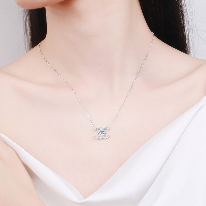 S925 Sterling Silver Classic Style Pairs C Moissanite Necklace