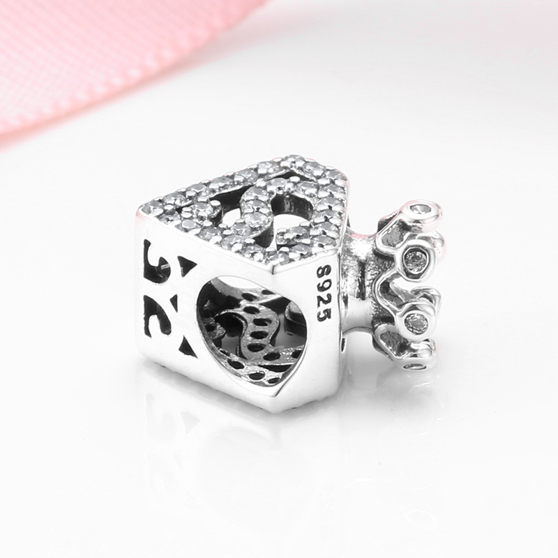 S925 Sterling Silver Crown Perfume Bottle Beaded Zircon Pendant