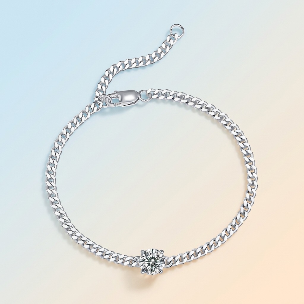 925 Silver Moissanite Cuban Link Bracelet