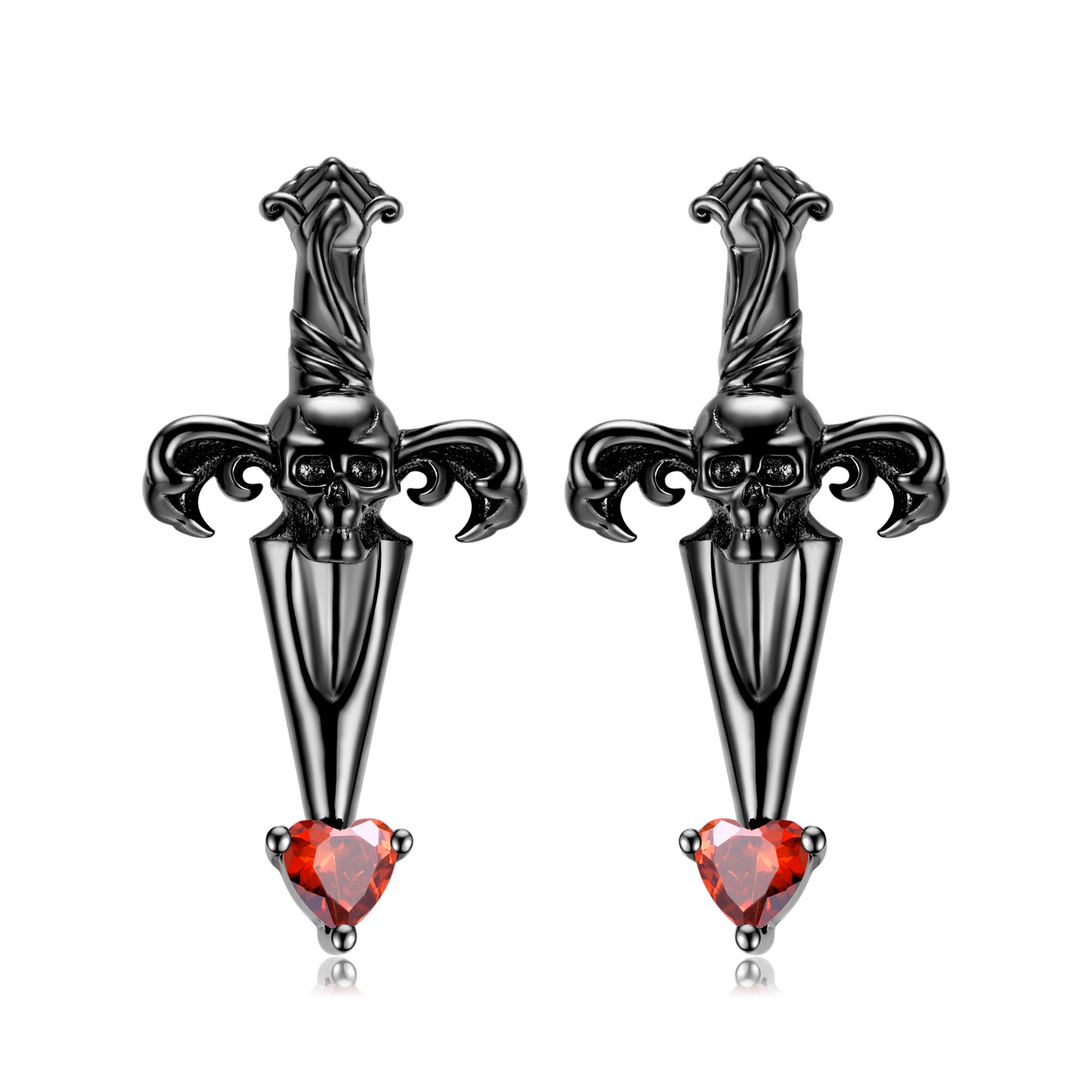 S925 Sterling Silver Halloween Cross-Arrow Skull Stud Earrings