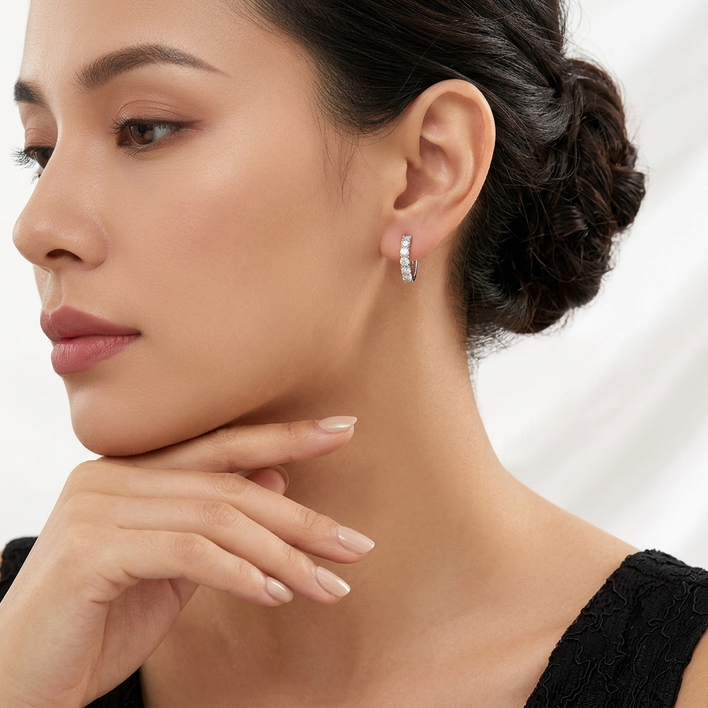 S925 Silver Earrings with Elaborate Moissanite Inlay 