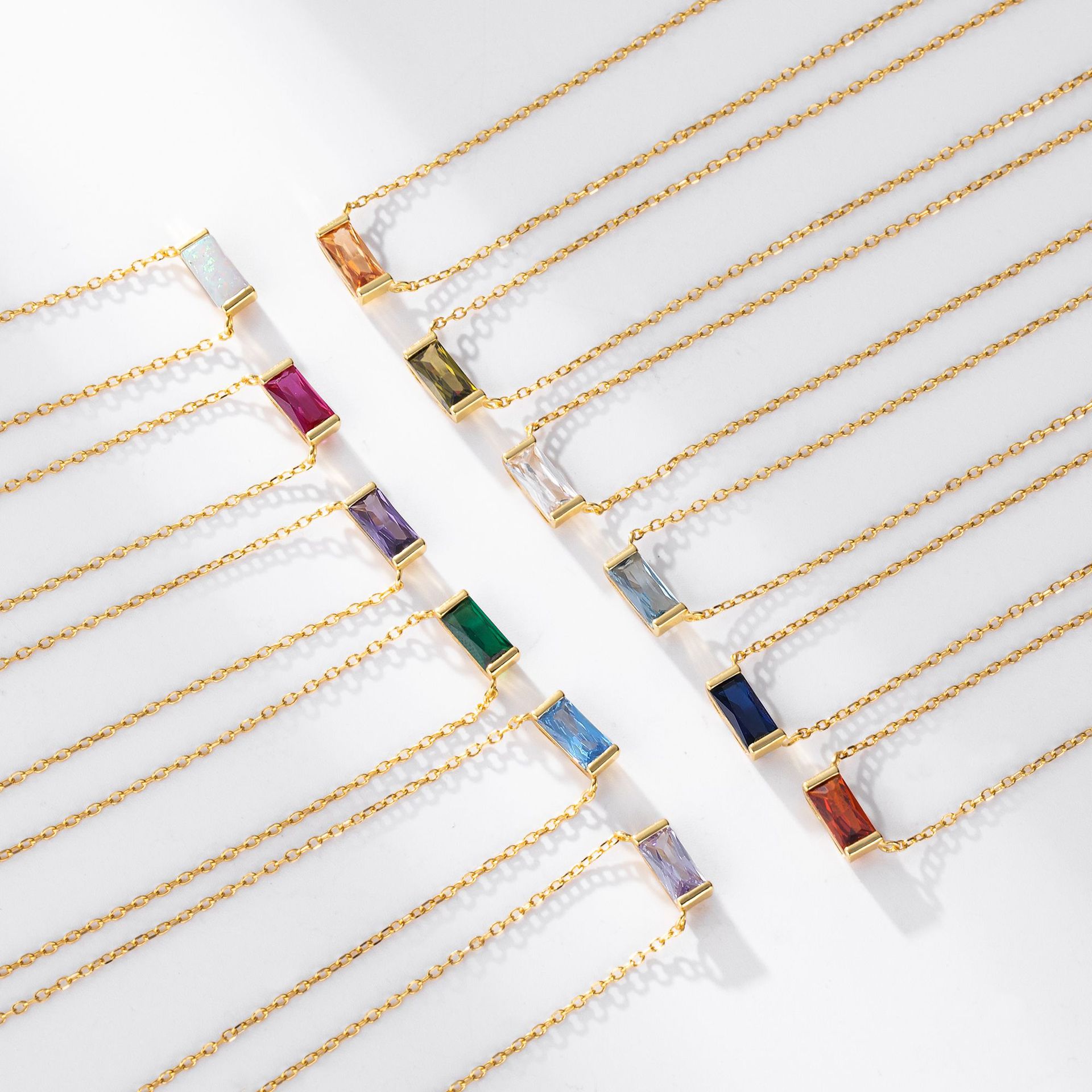 Rectangular colored zircon s925 sterling silver December birthstone collar necklace