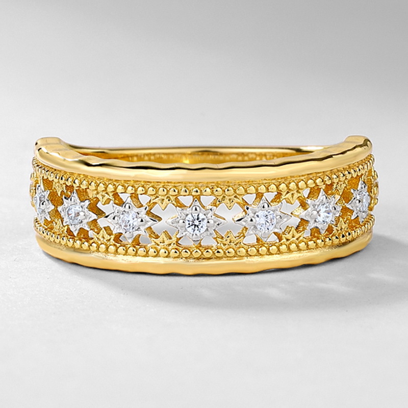 S925 Sterling Silver Gold-Plated Hollow Zircon Ring