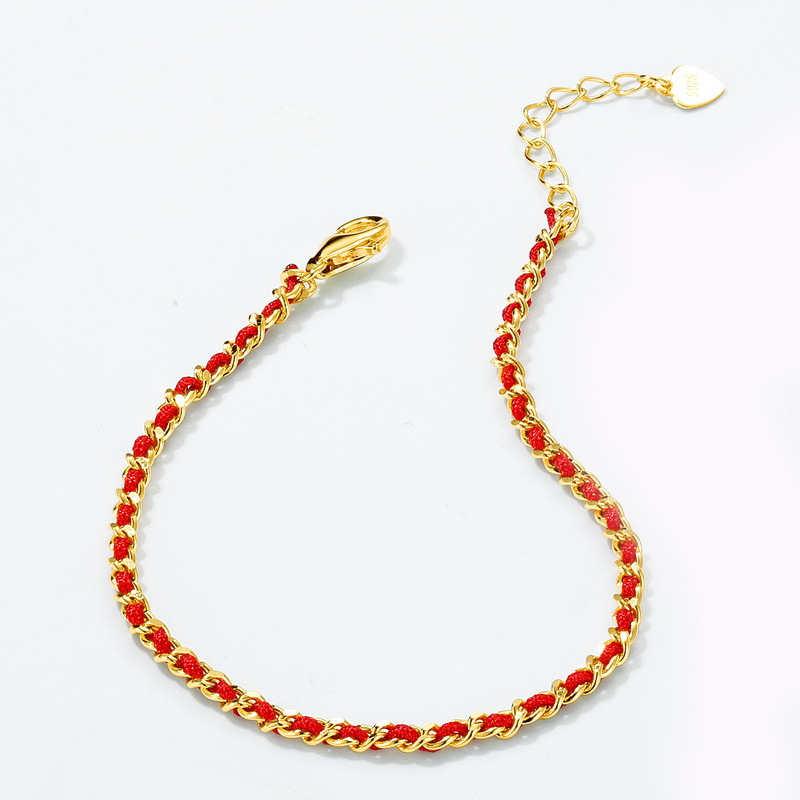 S925 Sterling Silver Gold-Plated Red Rope Bracelet