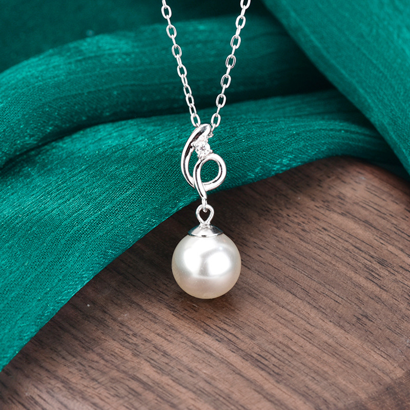 S925 Sterling Silver Moissanite Pearl Pendant Necklace