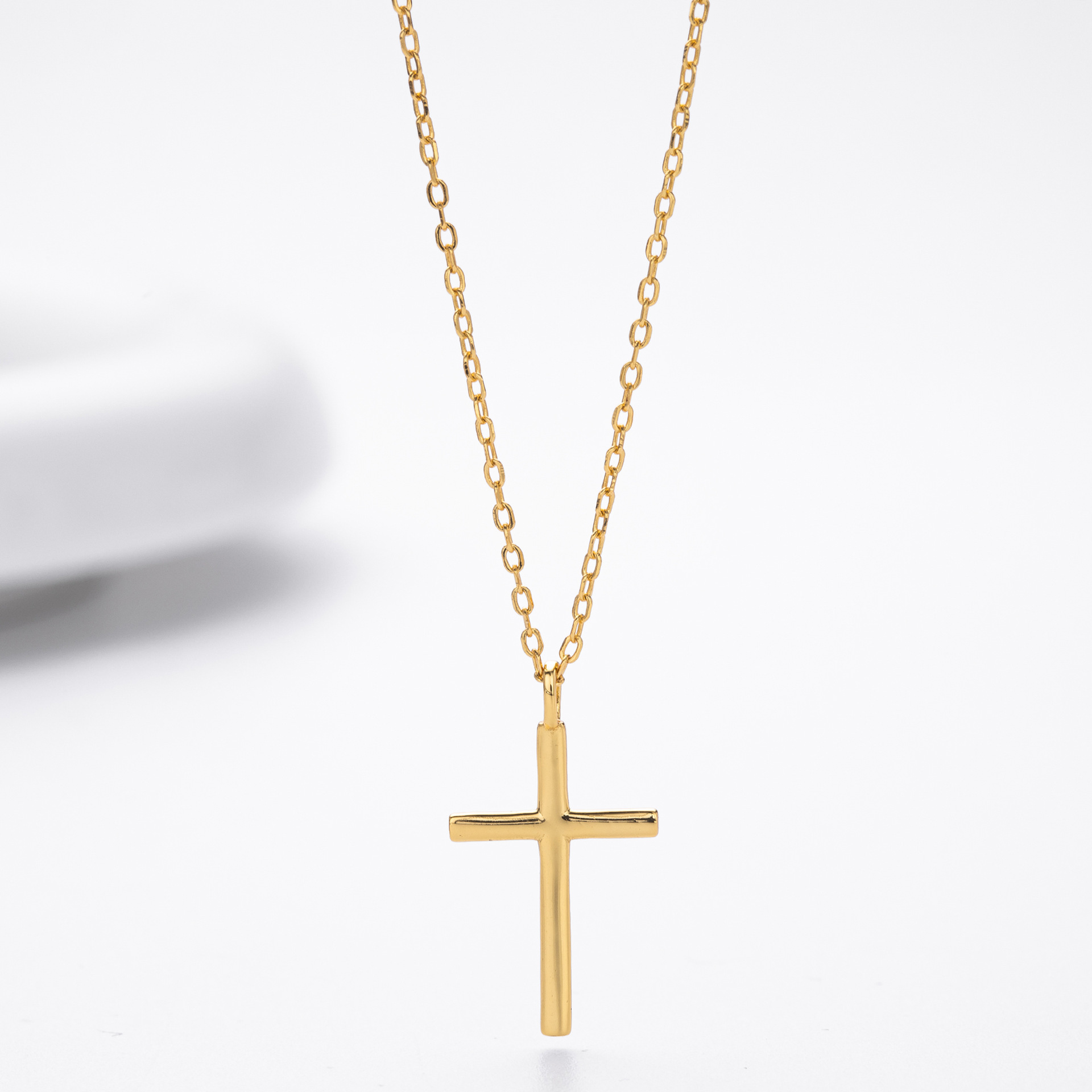 S925 Sterling Silver Simple Polished Cross Necklace