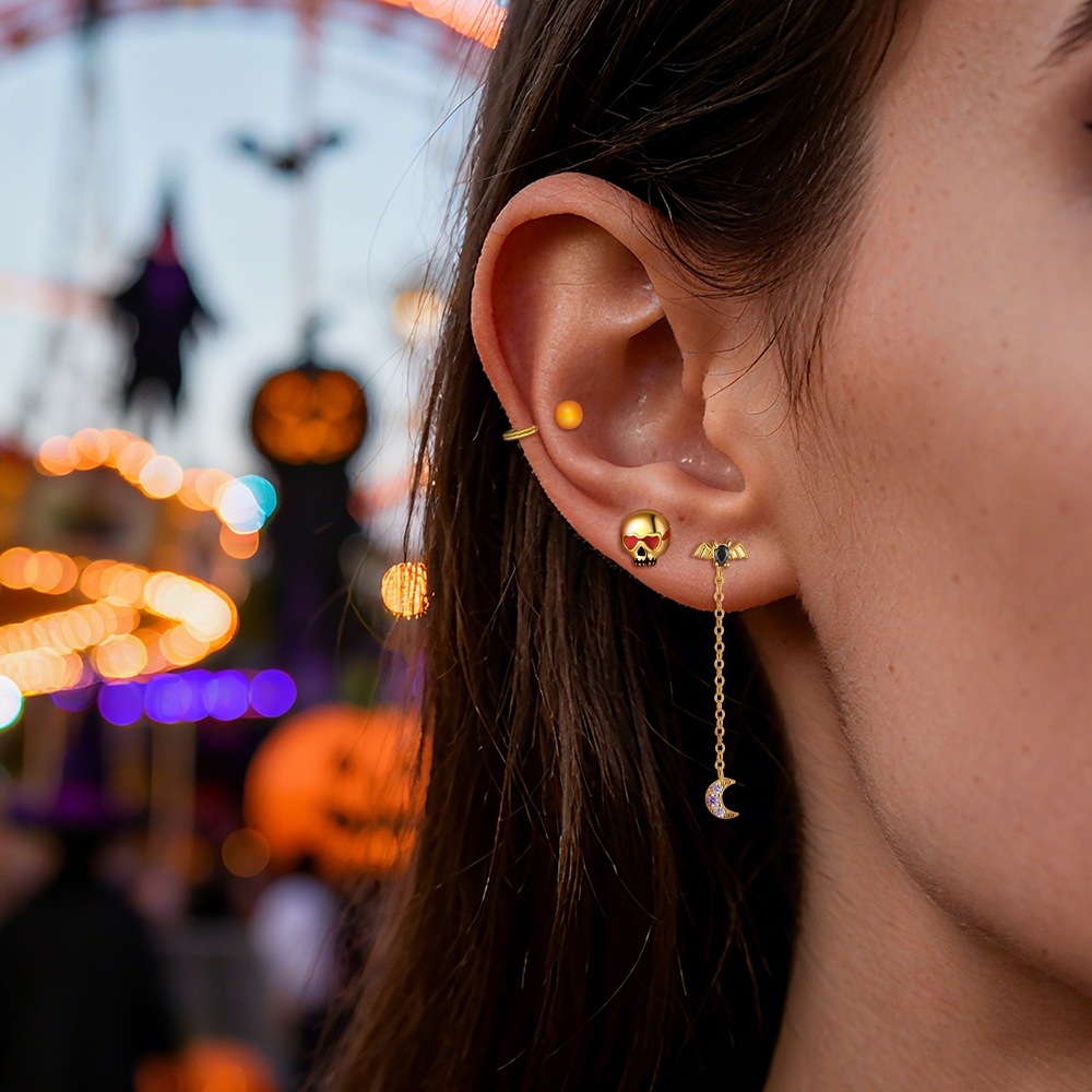 S925 Silver Halloween Bat Tassel Stud Earrings(Single unit)