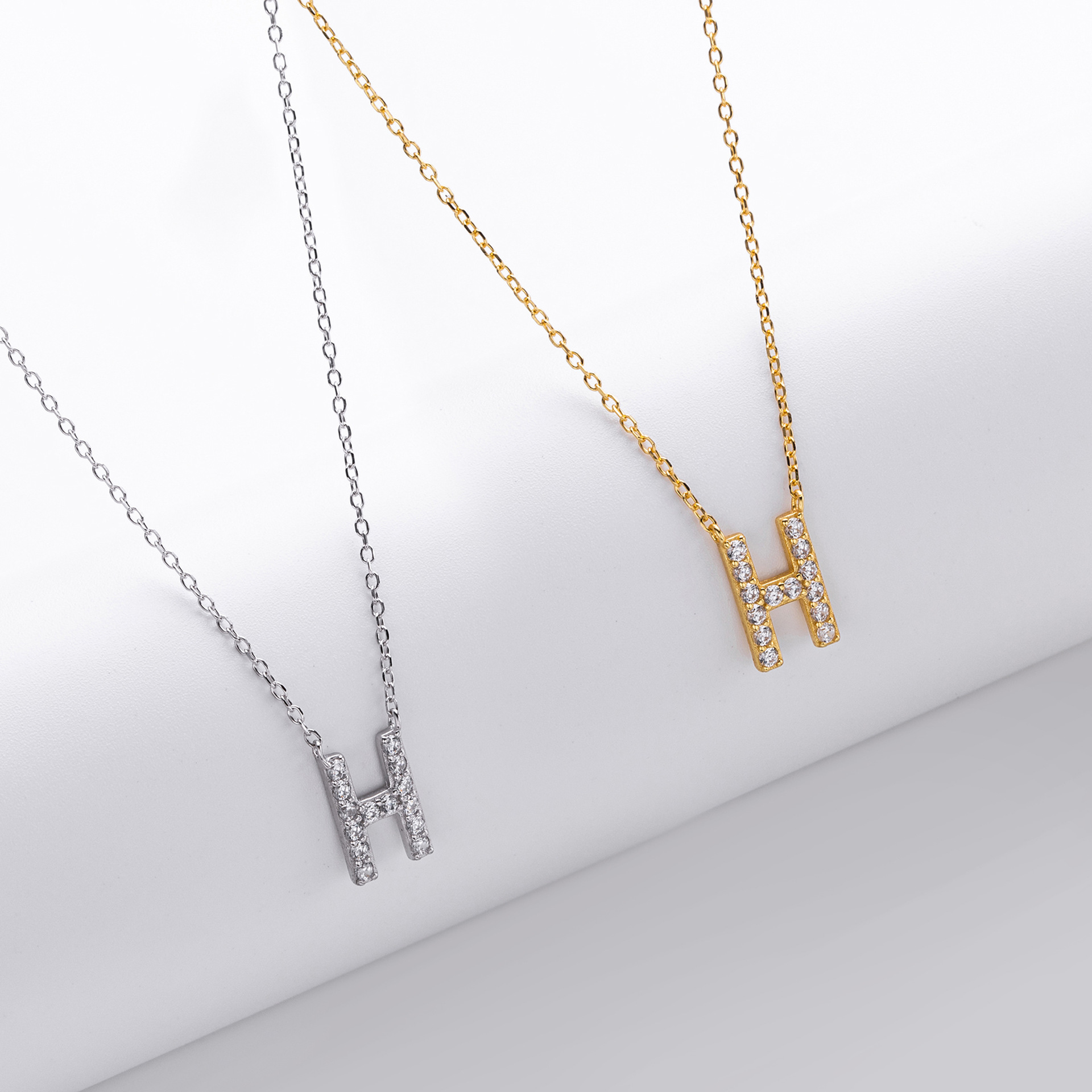 S925 Sterling Silver Simple Diamond Necklace with English Letters