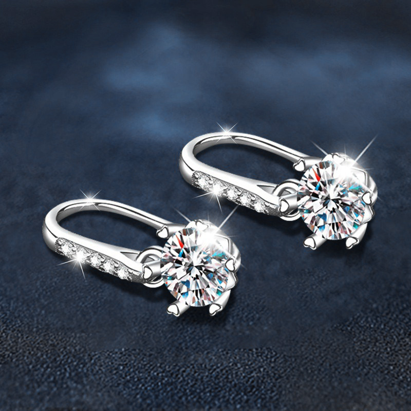 925 Sterling Silver Moissanite Classic Six-Prong Ear Hooks