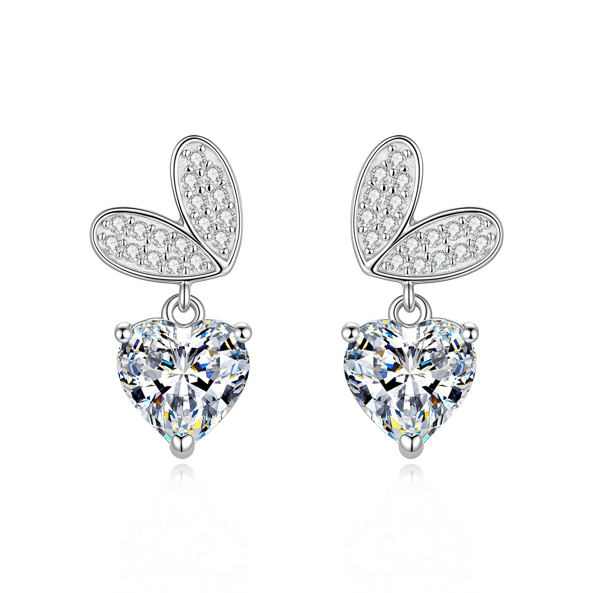 S925 Sterling Silver Heart-Shaped Moissanite Stud Earrings