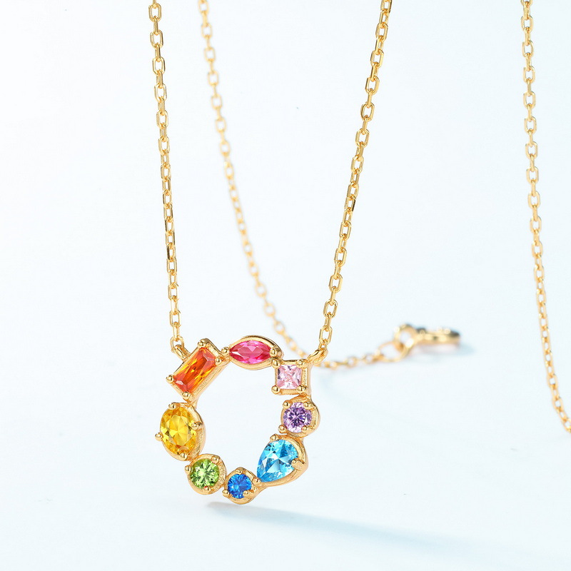S925 Sterling Silver Gold-Plated Colored Zircon Pendant Necklace