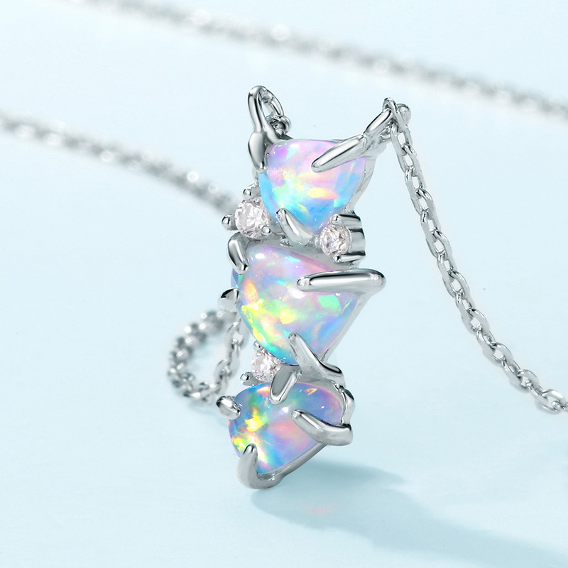S925 Sterling Silver Magic Color Synthetic Opal Pendant Necklace