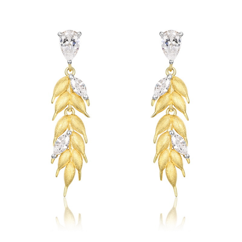 S925 Sterling Silver Gold-Plated Zircon Inlaid Wheat Tassel Earrings