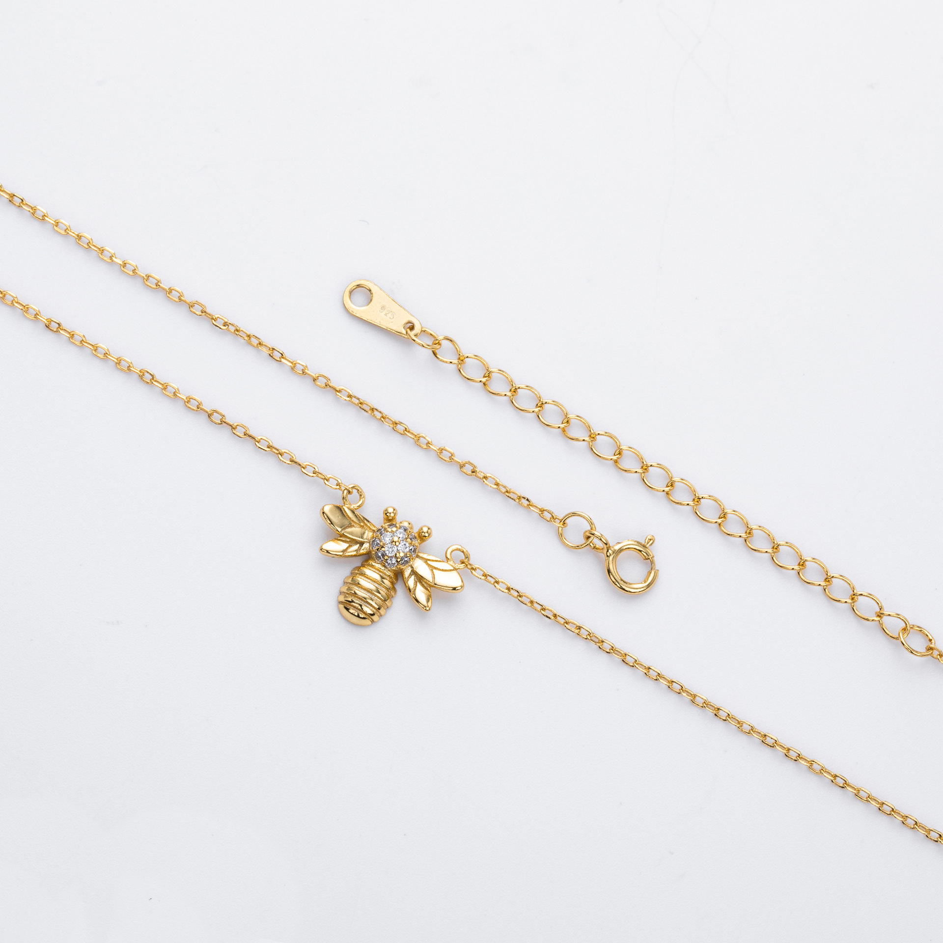 S925 pure silver fashionable zirconia bee-shaped necklace