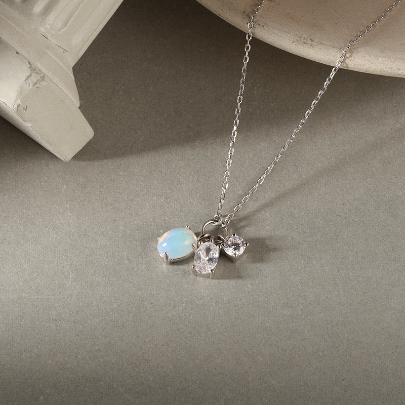 S925 Sterling Silver Moonstone and Zircon Collarbone Necklace