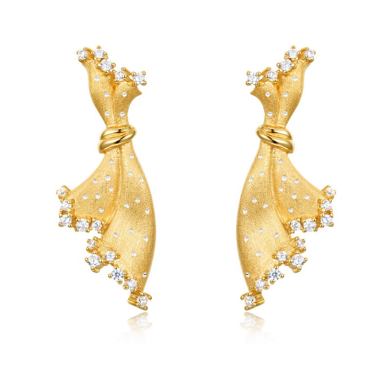 S925 Sterling Silver Gold Plated Mini Dress Zircon Earrings