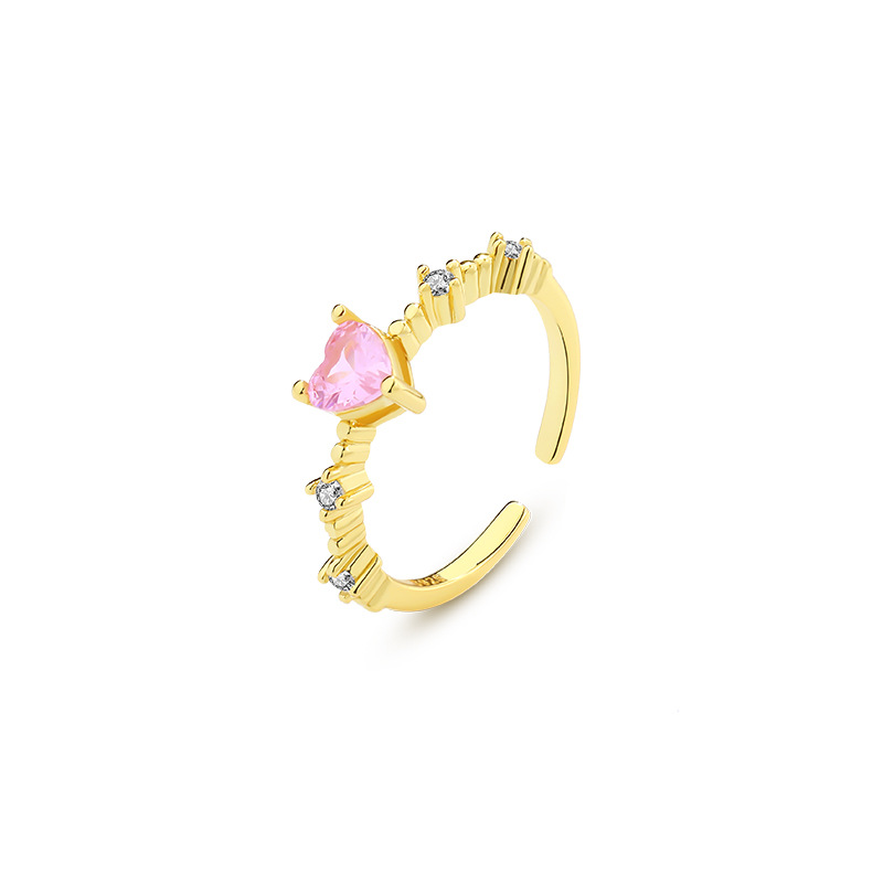 925 Sterling Silver Pink Zircon Heart Ring