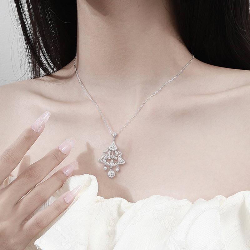 S925 Sterling Silver Moissanite Christmas Tree Pendant Necklace