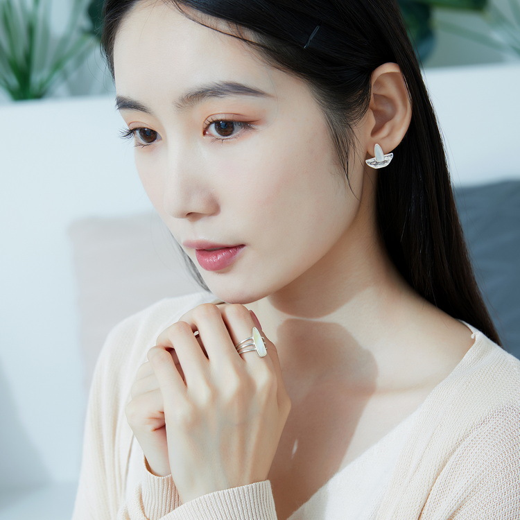 S925 Sterling Silver Vintage White Shell Ring