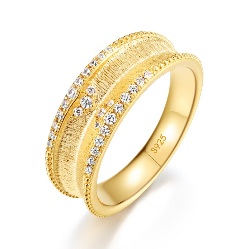 S925 Sterling Silver Gold-Plated Bohemian Vintage Style Zircon Ring
