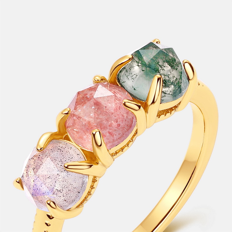 S925 Sterling Silver Gold-Plated Colored Stone Ring