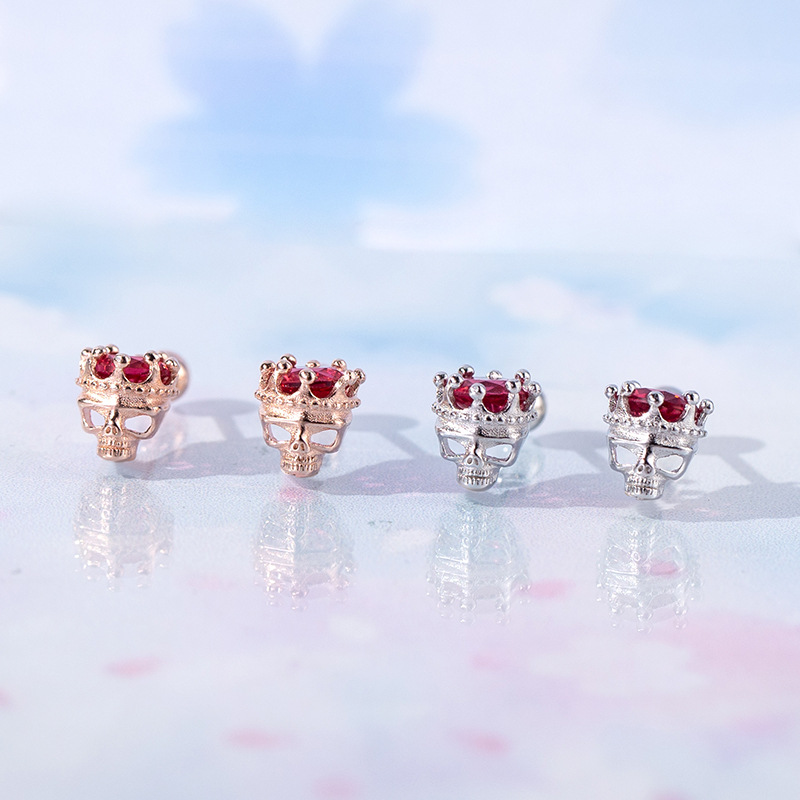 S925 Sterling Silver Halloween Skull Micro-Pave Zircon Stud Earrings