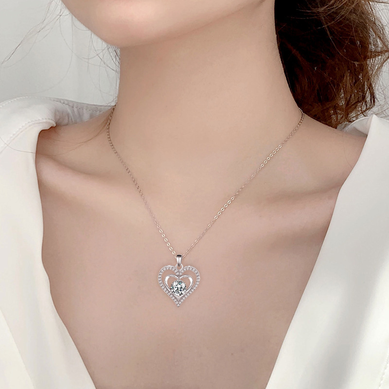 S925 Sterling Silver Moissanite Love Pendant Necklace