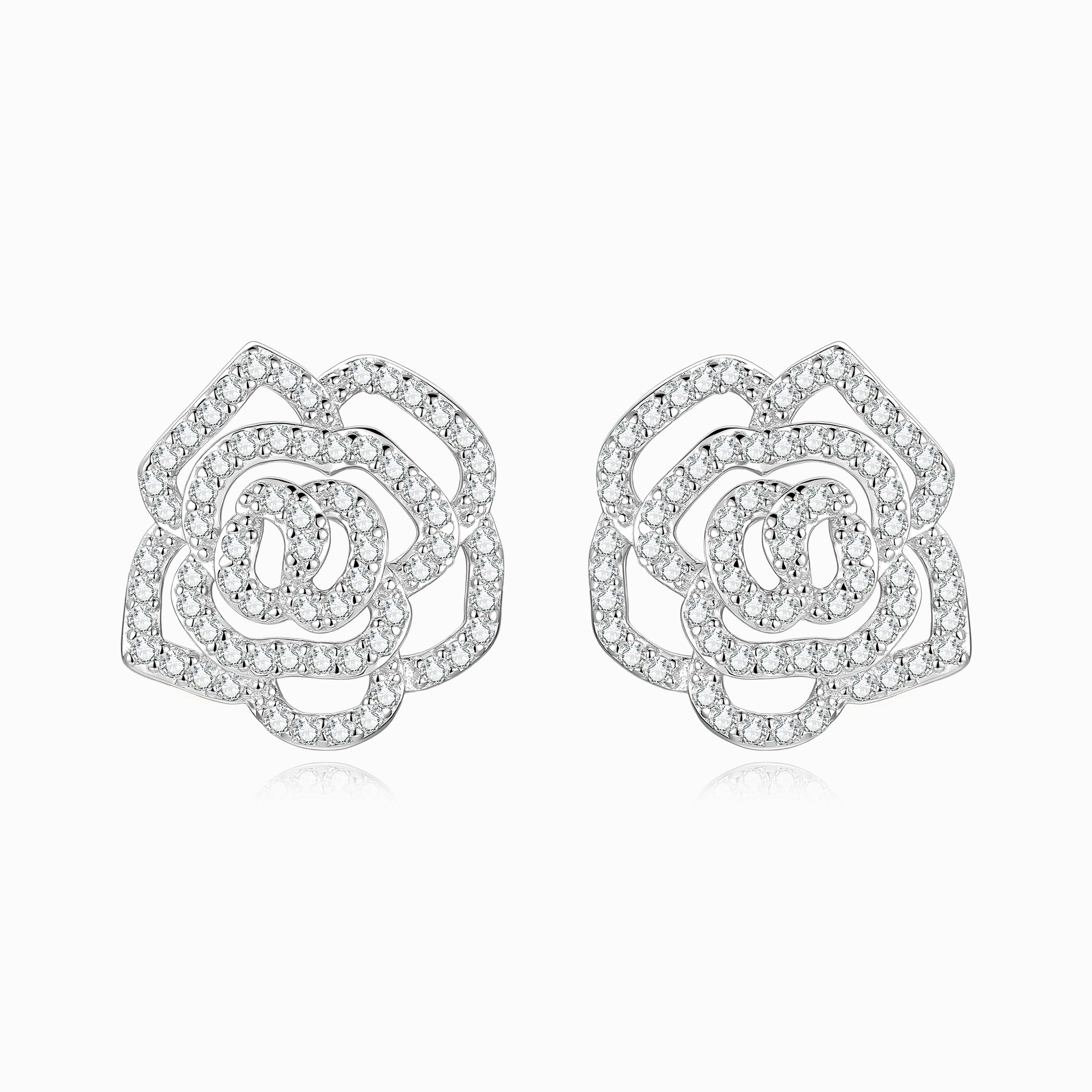 S925 Silver Moissanite Rose Camellia Stud Earrings