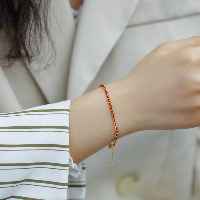 S925 Sterling Silver Gold-Plated Red Rope Bracelet