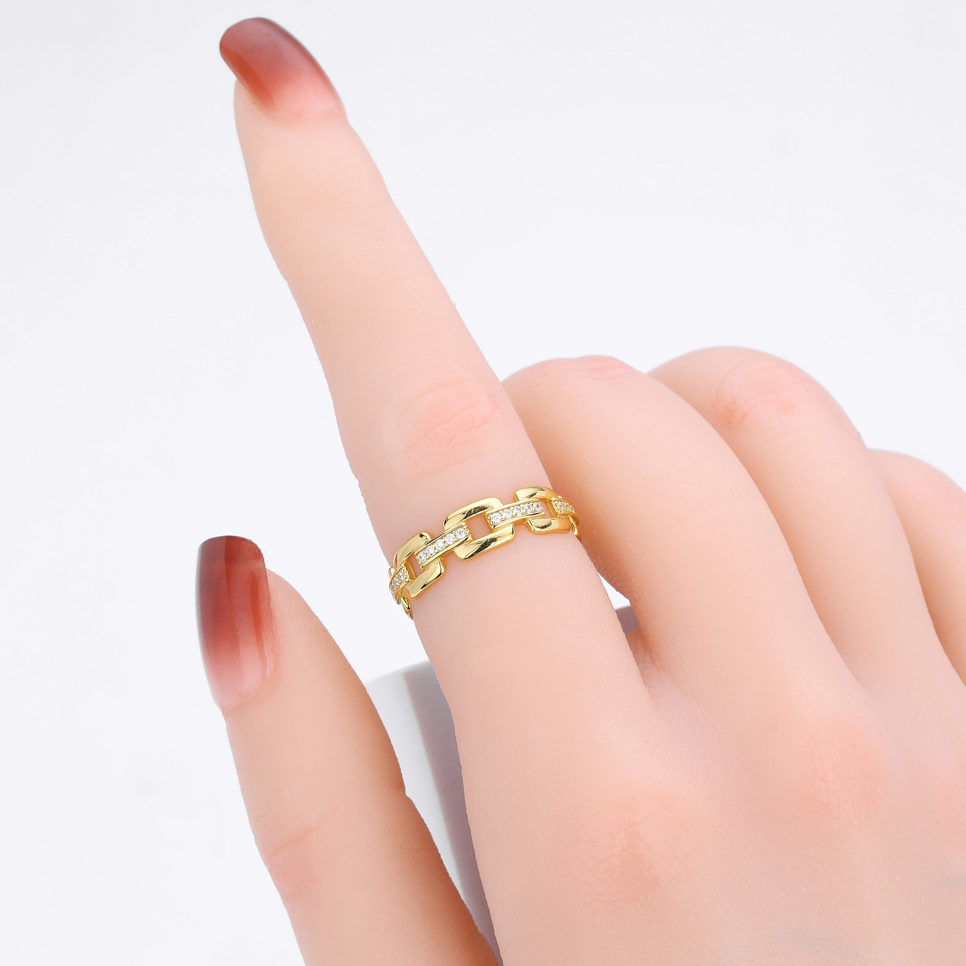 S925 Sterling Silver Ring with Zirconia Chain