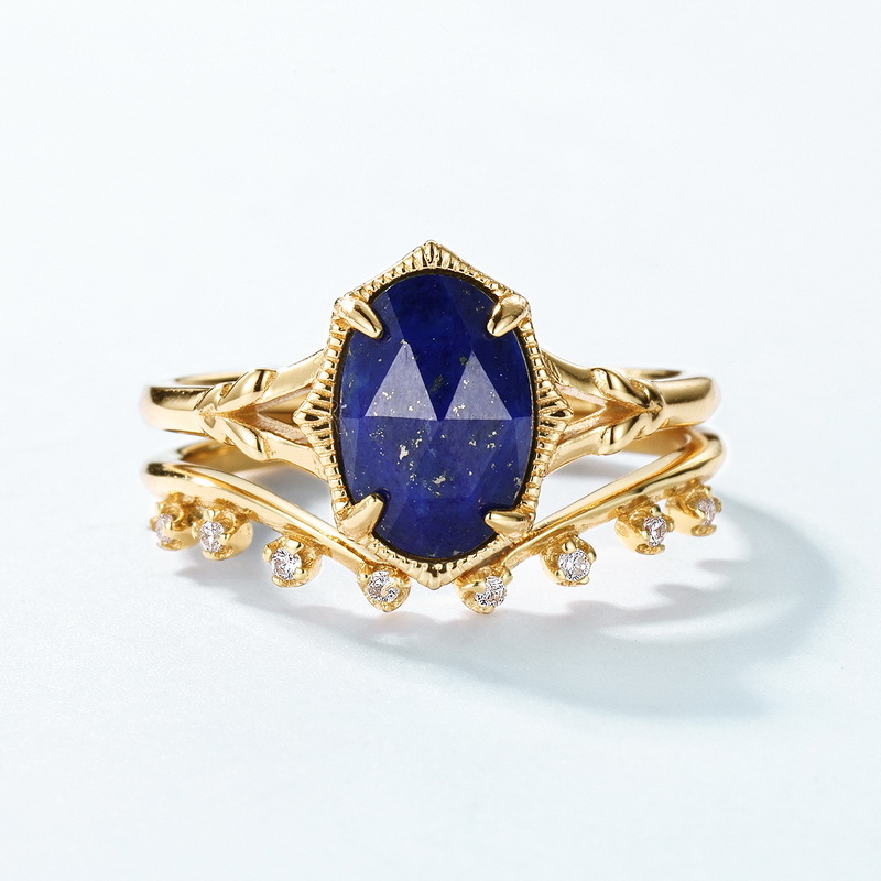 S925 Sterling Silver Gold-Plated Natural Lapis Lazuli Stacked Rings