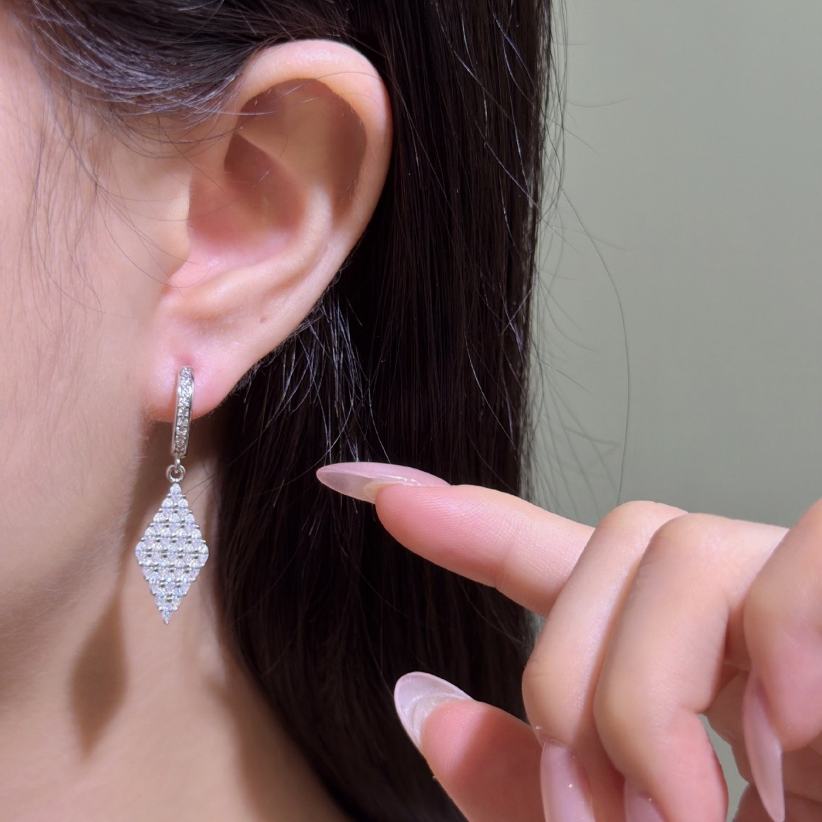 S925 Sterling Silver Marquise Moissanite Diamond-Shaped Earrings