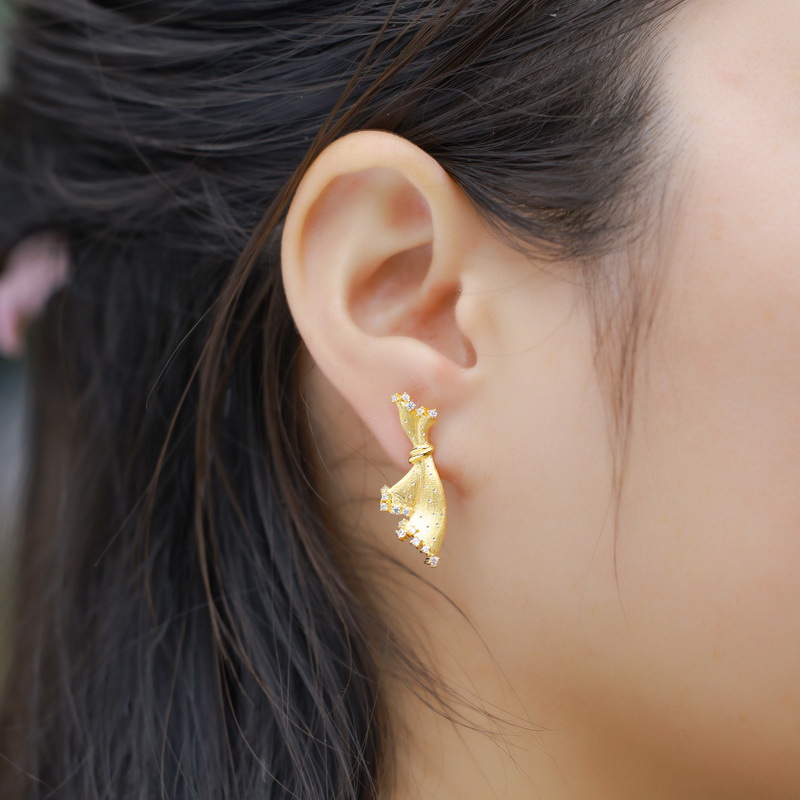 S925 Sterling Silver Gold Plated Mini Dress Zircon Earrings