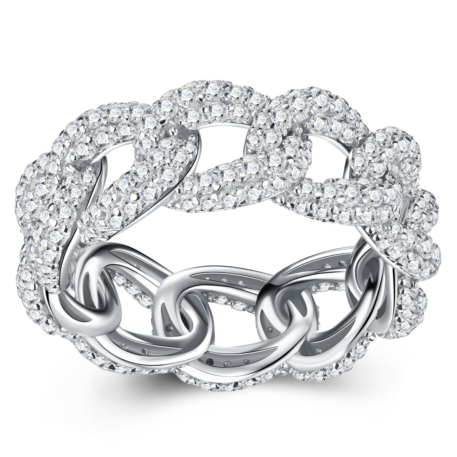 S925 Silver Cuban Chain Moissanite Ring