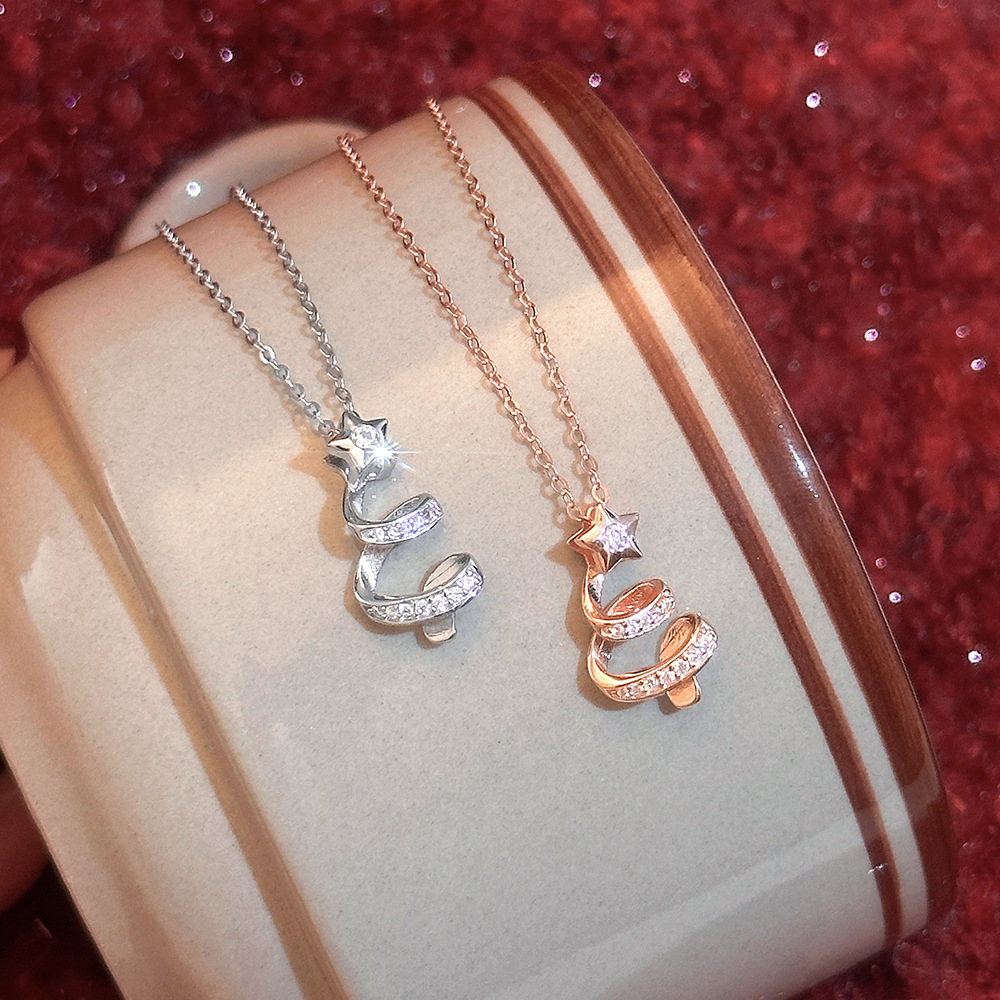 S925 Sterling Silver Christmas Tree Necklace